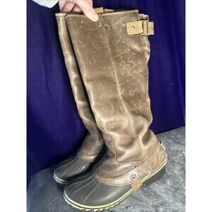 Women's 7 SOREL Slimpack Tall Equestrian Riding Rain Duck Boot Brown